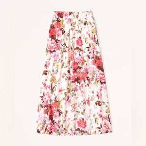 Abercrombie Linen-Blend High-Slit Maxi Skirt in Pink Floral Size Medium Womens
